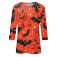 thumbnail image 4 of Camiseta de manga 3/4 con temática de Halloween para mujer con estampado de murciélagos y árboles: top informal de otoño, 4 of 5