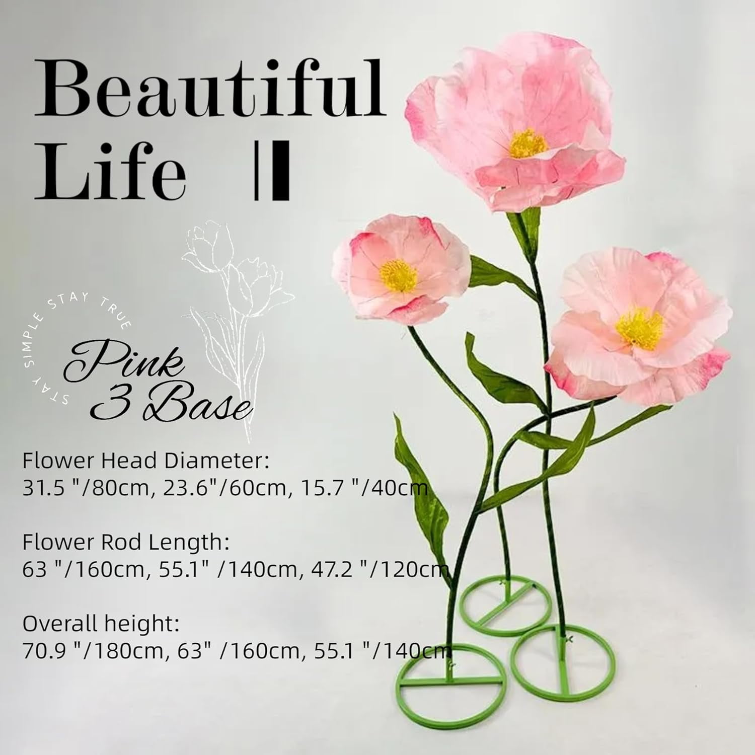 LG Louis Garden 5.9’ Artificial Waterproof Fiber Cloth Pink Poppy Wedding Flower Backdrop