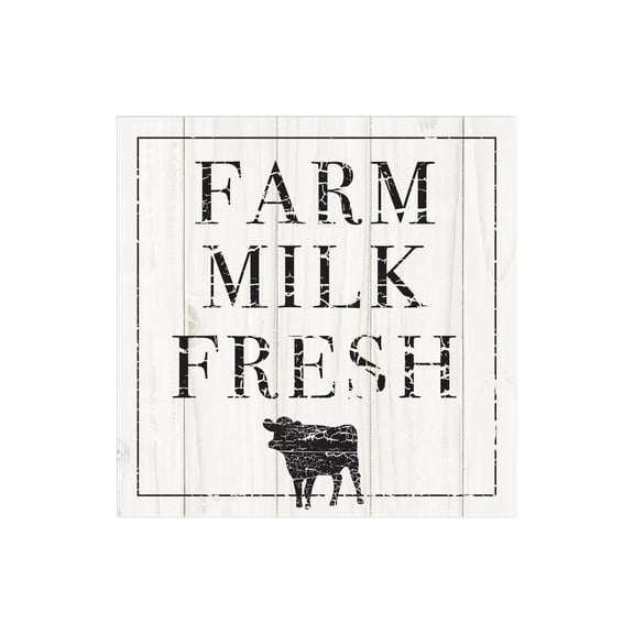 Farm Milk Fresh White Woodgrain Cow 12 x 12 Wood Wall Sign Plaque