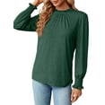 thumbnail image 4 of ZXSXSY Womens Mock Neck Smocked Long Sleeve Keyhole Back Office Tops, 4 of 7