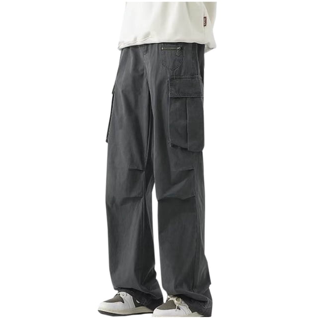 Birdeem Pants for Men Mens Fashion Casual Solid Color Zipper Pockets Elastic Rope Casual Cowboypants