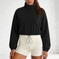 thumbnail image 2 of KHONTS Women's Full Zip Short Jacket Warm Winter Long Sleeve Stand Collar Sherpa Crop Coat Black M, 2 of 9