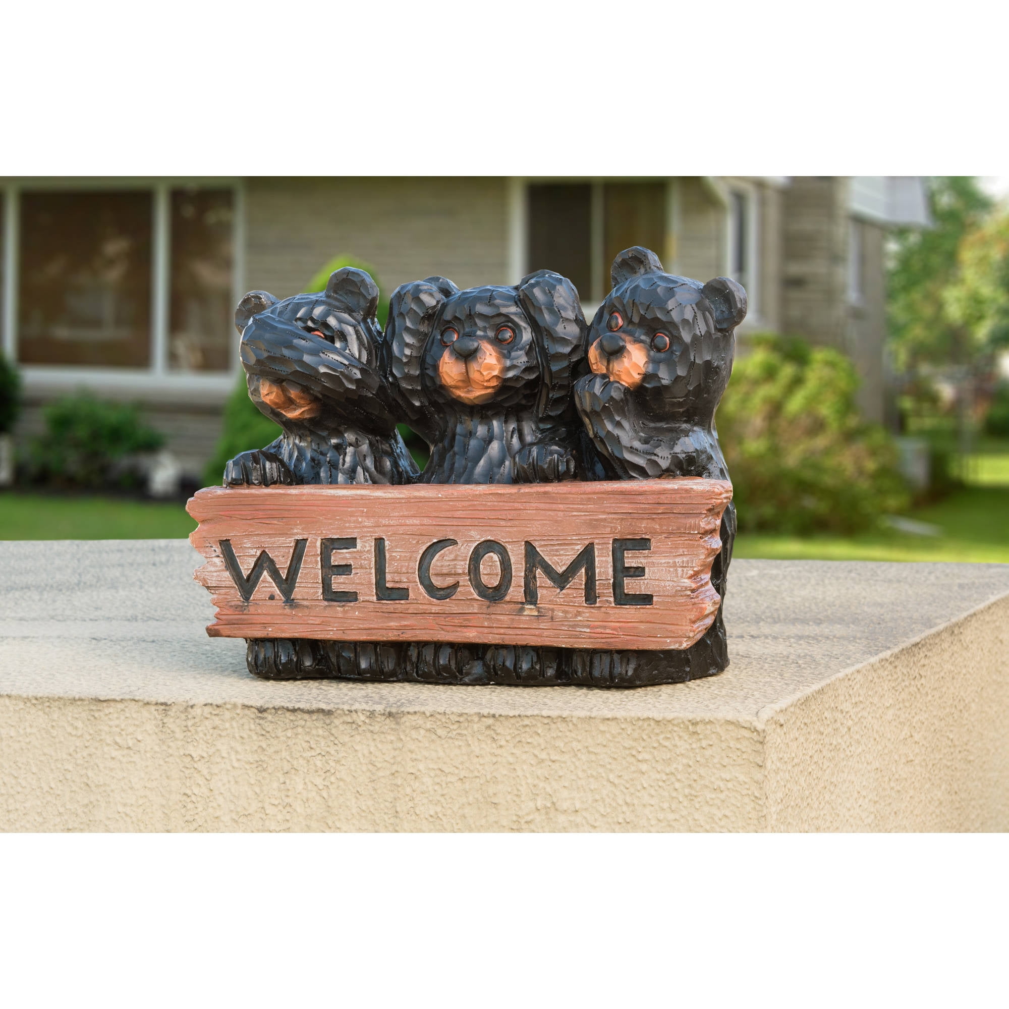 Sunjoy 110301062 HandPainted Resin Bears Statue, 14" x 11