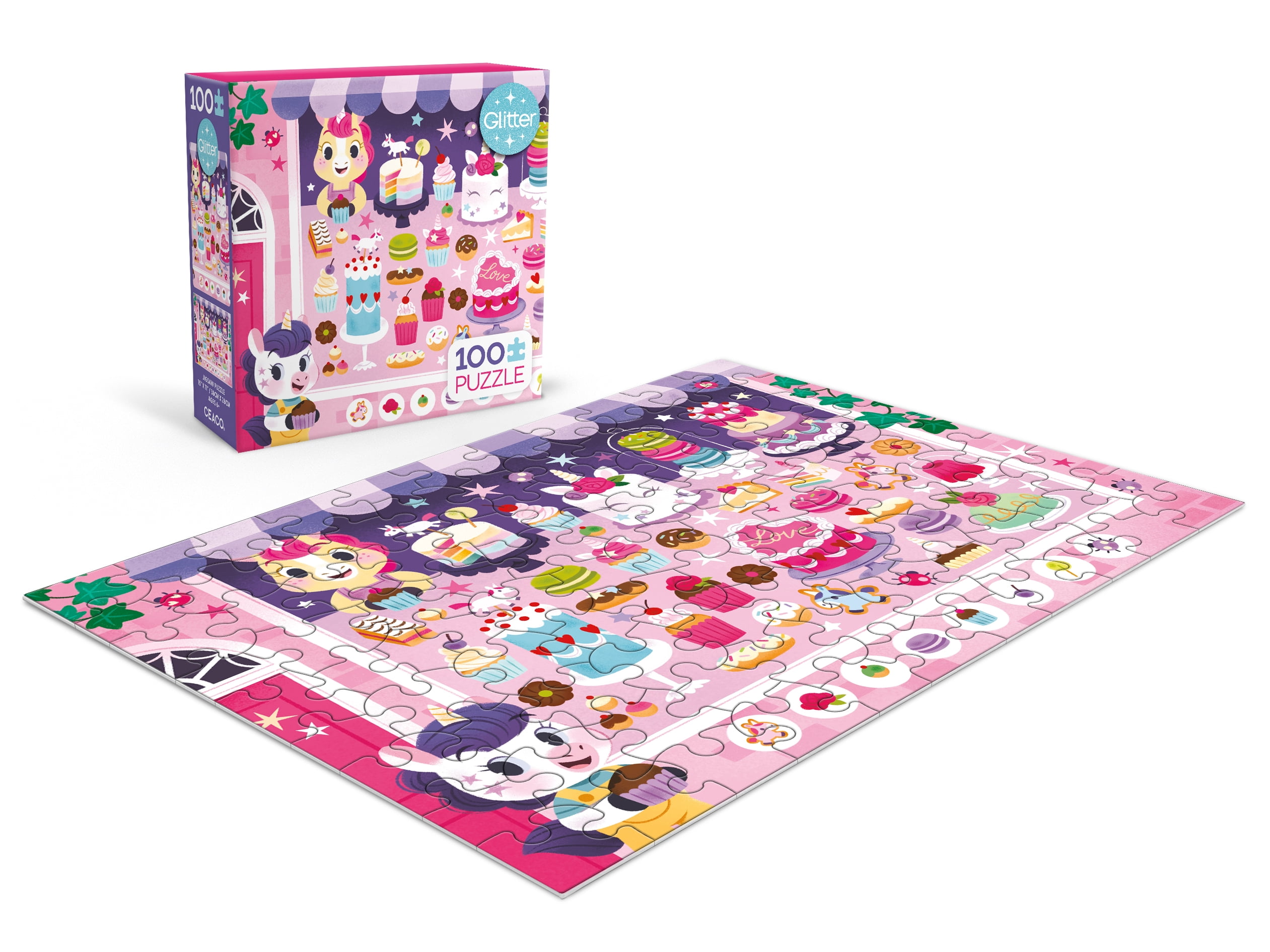 Ceaco Kathrin Fehrl Bakery Seek and Find Glitter 100-Piece Interlocking Jigsaw Puzzle for Children Ages 6+