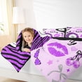 thumbnail image 4 of Erosebridal Dreamy Princess Style Kids 7 Pieces Bedding Comforter Set,Purple Zebra Stripe Print Billiard Full Bedding Set,Reversible, 4 of 7