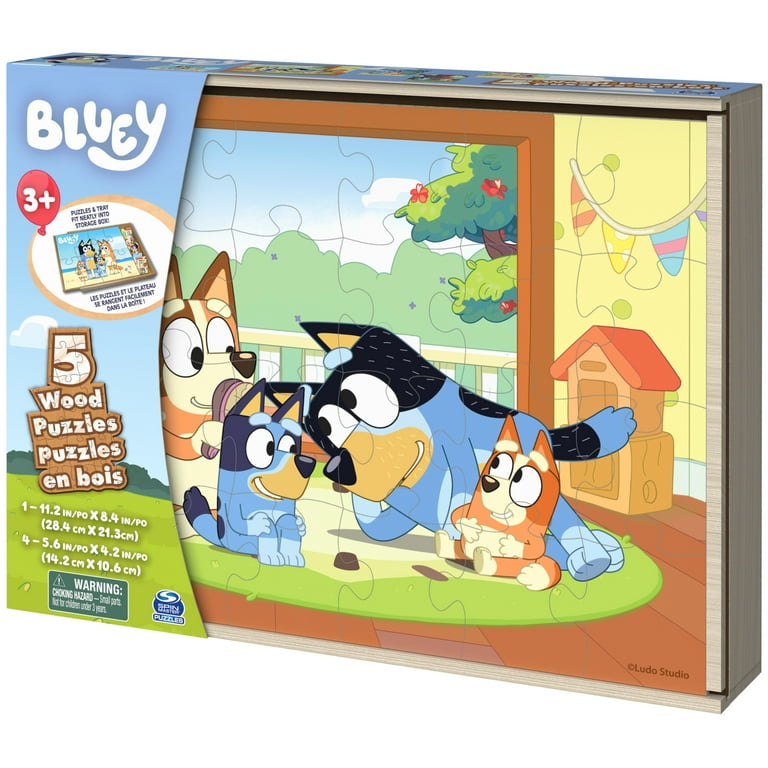 Bluey 5 Wood Puzzles Jigsaw Bundle with Tray for Kids Ages 3 and