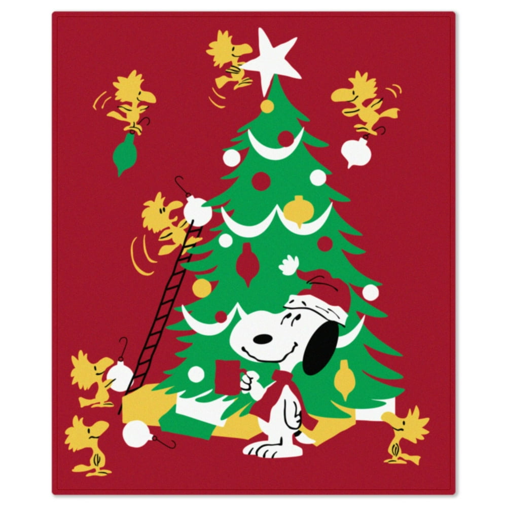 Hallmark Peanuts Snoopy and Woodstock Decorating the Tree Throw Blanket