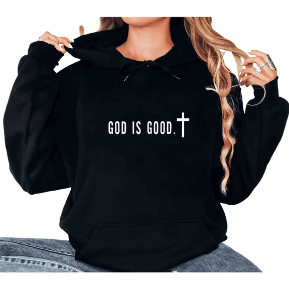 Black Womens Print hoodie Graphic Sweatshirt Soft White Womens Text Cross GOD IS GOOD Christian Quote Spring Cozy S-2XL Plain Tops