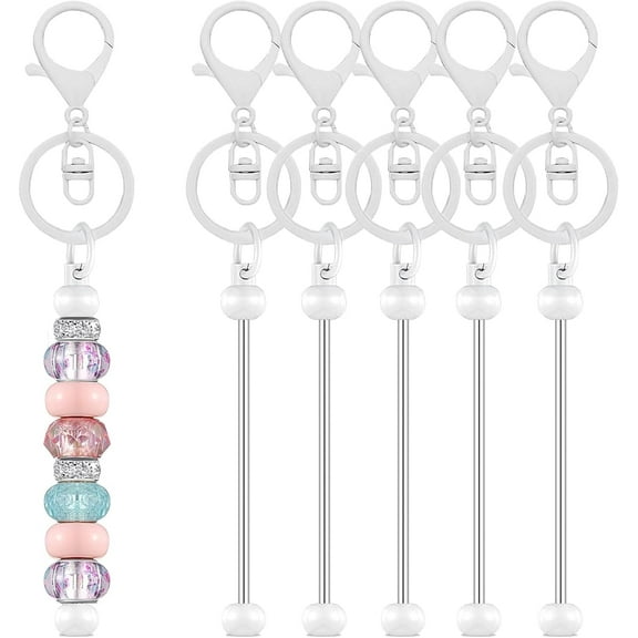 1 Box 20Pcs Beaded Key Chain Bars DIY Beaded Keychain Kit Alloy White Removable Beadable Iron Bar Blank Keychains Making Accessories for Handmade Beadable Keychain Making Supplies DIY Crafts