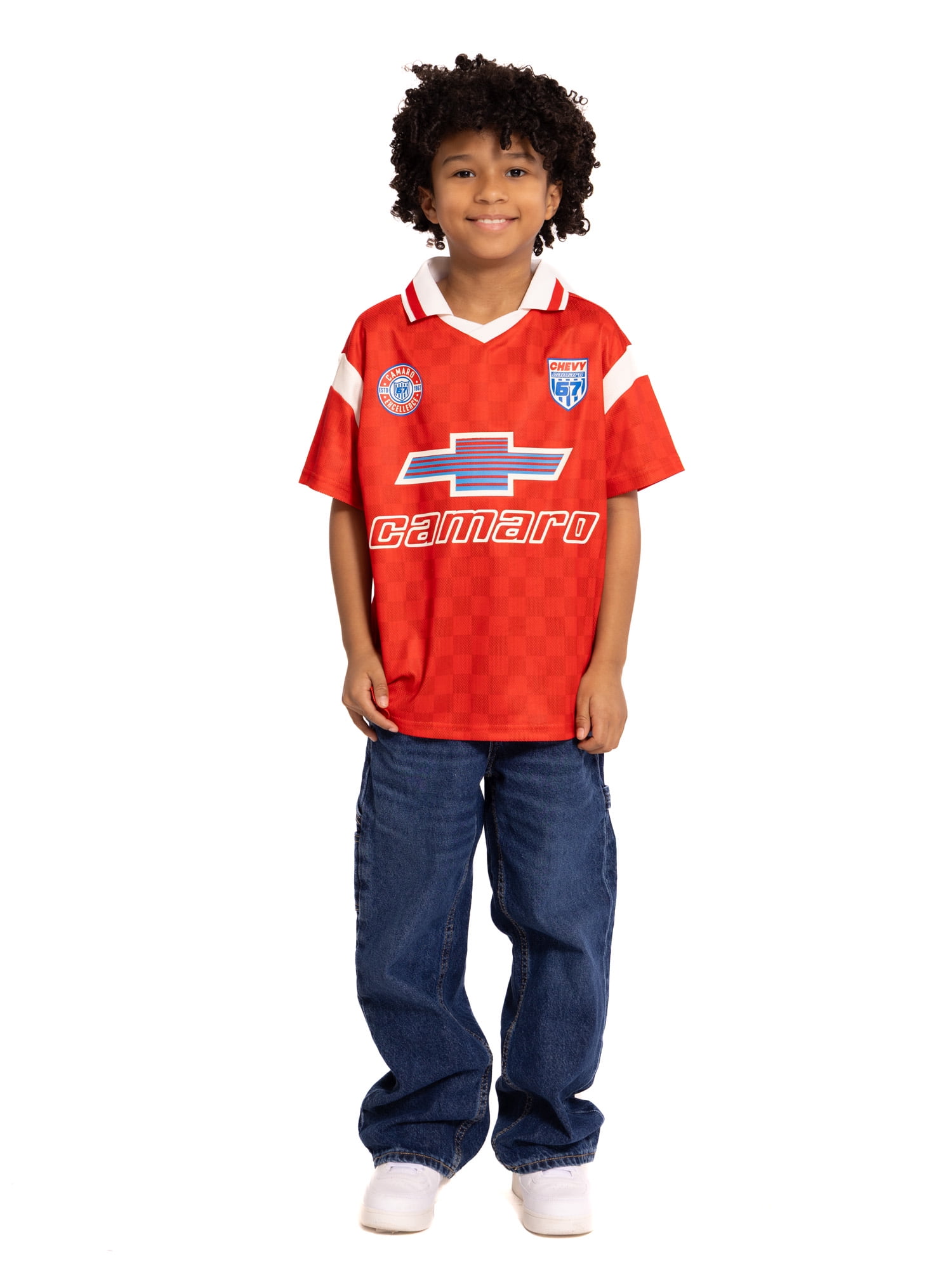 Chevy Camaro Boys' Collared Front Back Graphic Jesey with Short Sleeves, Sizes 4-18