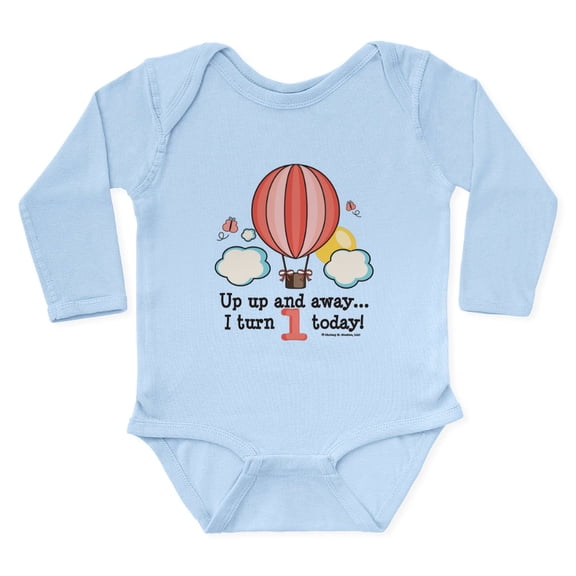 CafePress - First 1St Birthday Hot Air Balloon Body Suit - Long Sleeve Cotton Baby Bodysuit