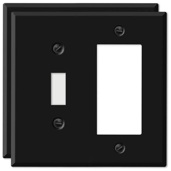 2 Pack Black Matte Metal Combination Wall Plate, Metal Toggle/Rocker Switch, 2-Gang Standard Size, 4.5" x 4.56", Toggle and GFCI Outlet Covers, Made In USA, Corrosion Resistant, Matching Screws