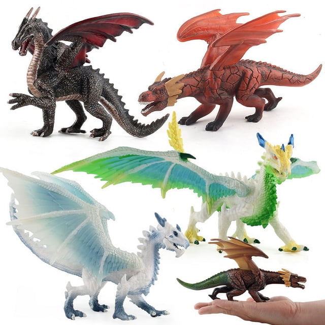 Set de juego con figuras de dragón, 5 piezas, realistas, con mandíbulas móviles para niños