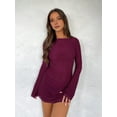 thumbnail image 3 of Women Long Sleeve Mini Dress Boat Neck Mesh Bell Sleeve Self Tie Back Sheer Backless Bodycon Y2k Short  L, 3 of 6
