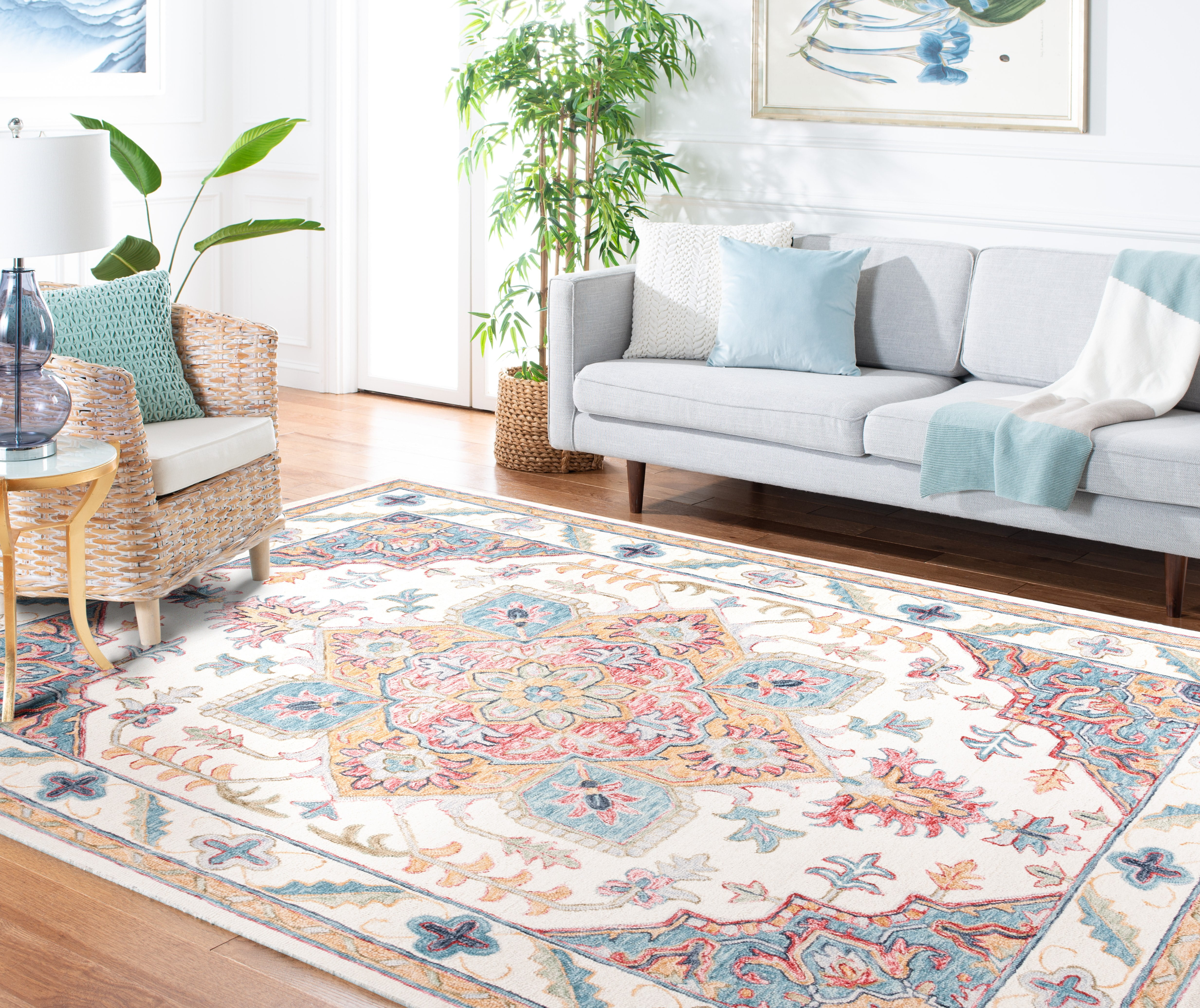 SAFAVIEH Metro David Medallion Area Rug, Ivory/Rust, 6' x 6' Square