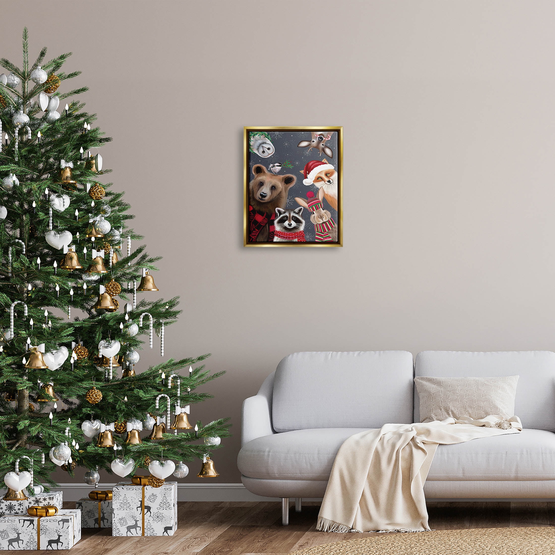 Stupell Industries Cozy Woodland Creatures Patterned Graphic Art Metallic Gold Floating Framed Canvas Print Wall Art, Design by Elizabeth Tyndall