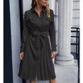 thumbnail image 3 of Vestido de manga larga, ajustado, plisado, con cintura de un solo pecho, vestido elegante para mujer tipo 1 S, 3 of 6