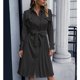 thumbnail image 3 of Vestido de manga larga, ajustado, plisado, con cintura de un solo pecho, vestido elegante para mujer tipo 1 S, 3 of 6