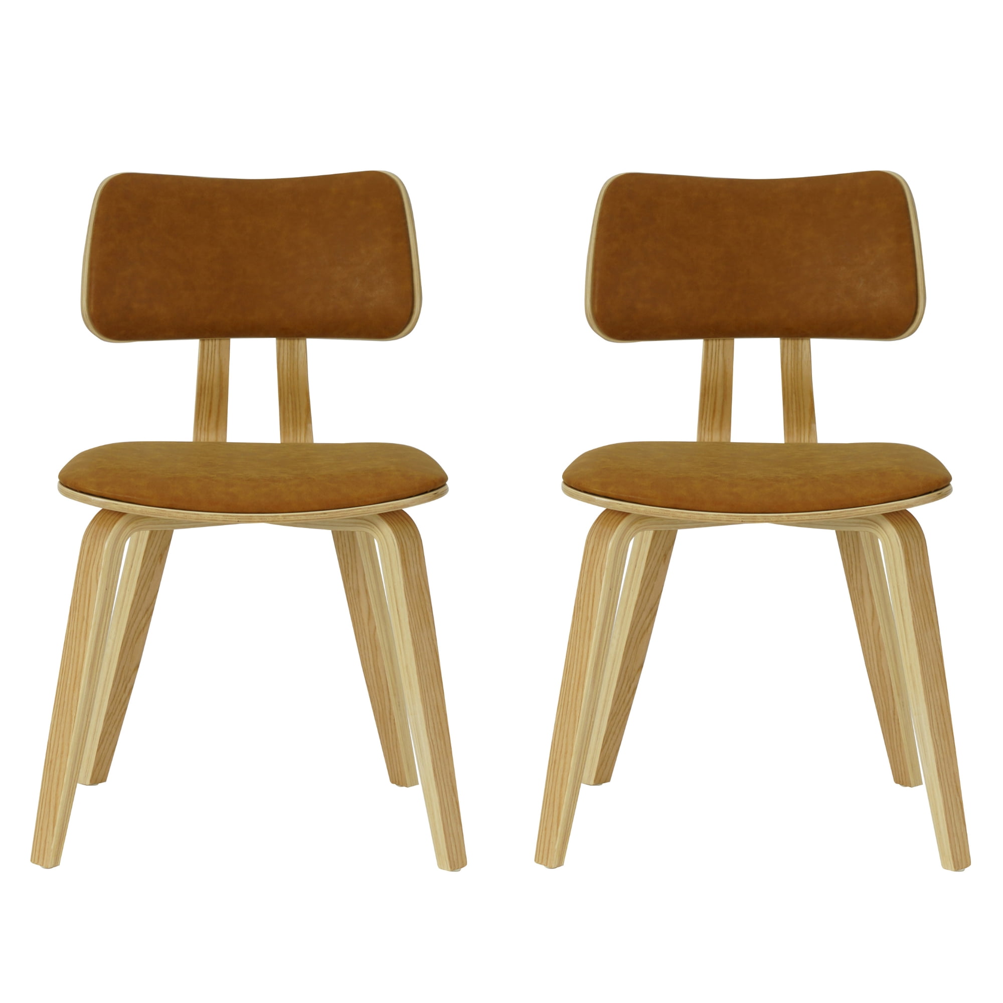 Jaguar Camel Curved Back Wood Dining Chair with Faux Leather Seat Set of 2