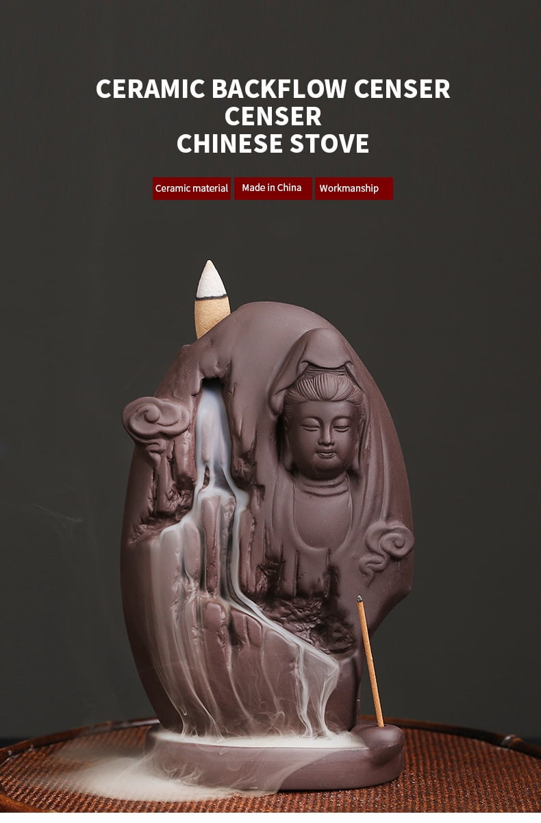 Purple Clay Guanyin Bodhisattva Backflow Smoke Incense Burner Creative Mountain Flowing Water Waterfall Aromatherapy Holder