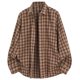thumbnail image 2 of Mens Casual Manga Corta Botón Abajo Camisas Vintage Comprobar Collar de Solapa Manga Larga Moda Superior, Blusa Elegante, 2 of 9