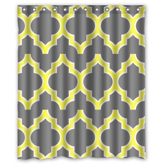 Cortina de ducha ABPHQTO Diseño Celosía Gris Oscuro y Amarillo Fluorescente Impermeable 150x180 cm