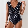 thumbnail image 5 of IYYVV Women's One Piece Swimsuit Tummy Control Ruffle Bathing Suit V Neck Ruched Swim Suit Slimming Cutout Swimwear Cow Pattern L, 5 of 5