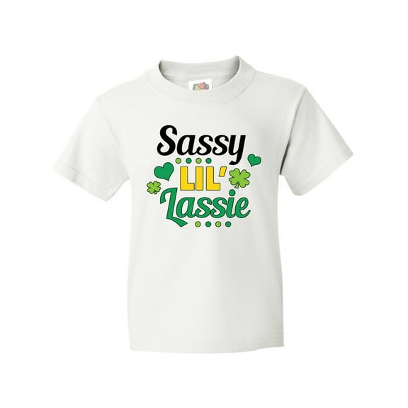 Inktastic Saint Patrick's Day Sassy Lil' Lassie with Shamrocks Youth T-Shirt