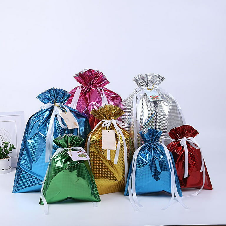 Sufanic 5Pcs Christmas Aluminum Foil Reusable Drawstring Wrap Present Gift  Party Bags 