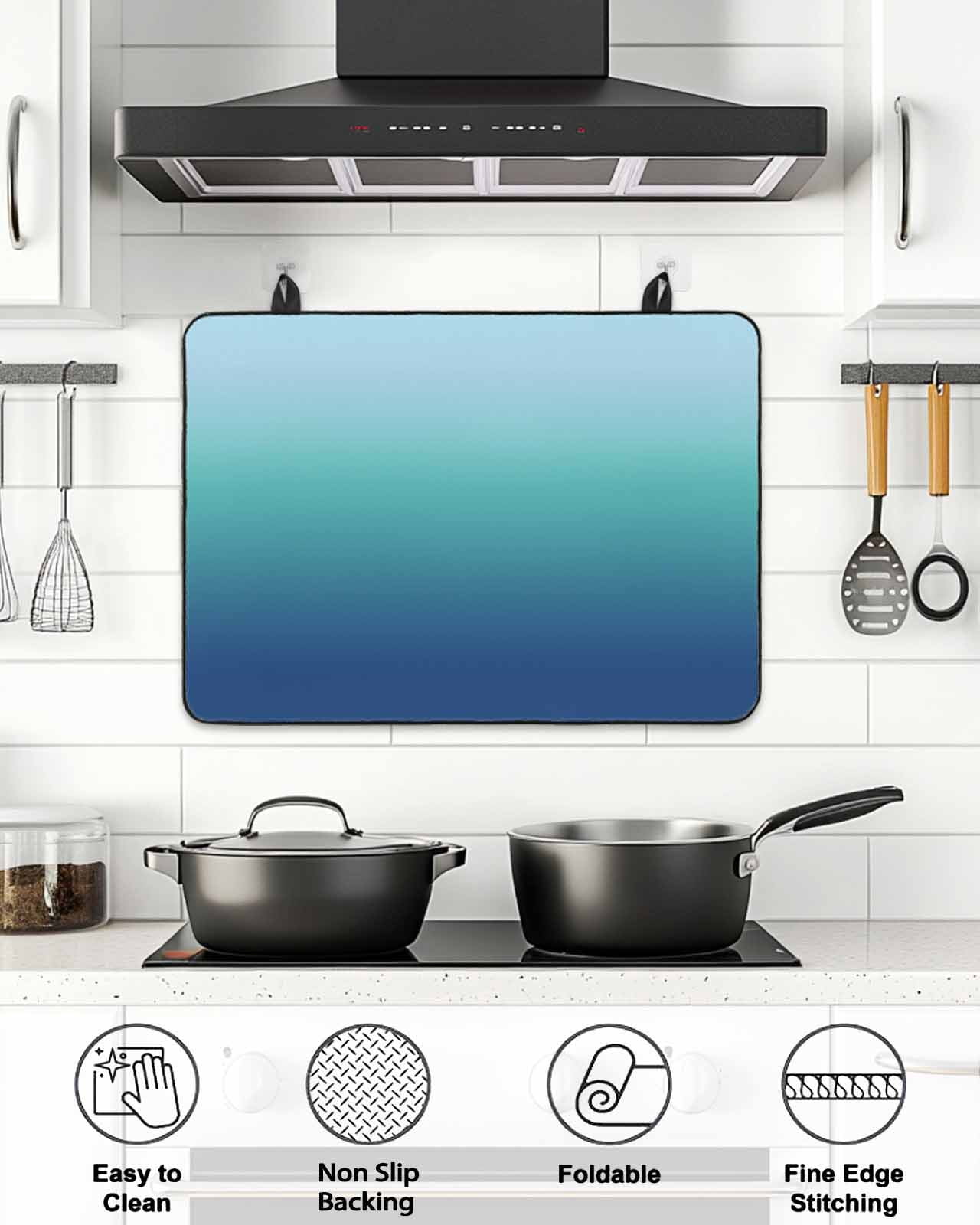 Stove Top Covers for Electric Stove, Teal Blue Ombre Glass Stovetop Cover Protector, Modern Abstract Art Gradient Aesthetics Induction Cooktop Protector Oven Mat for Kitchen Countertop 24"x21"