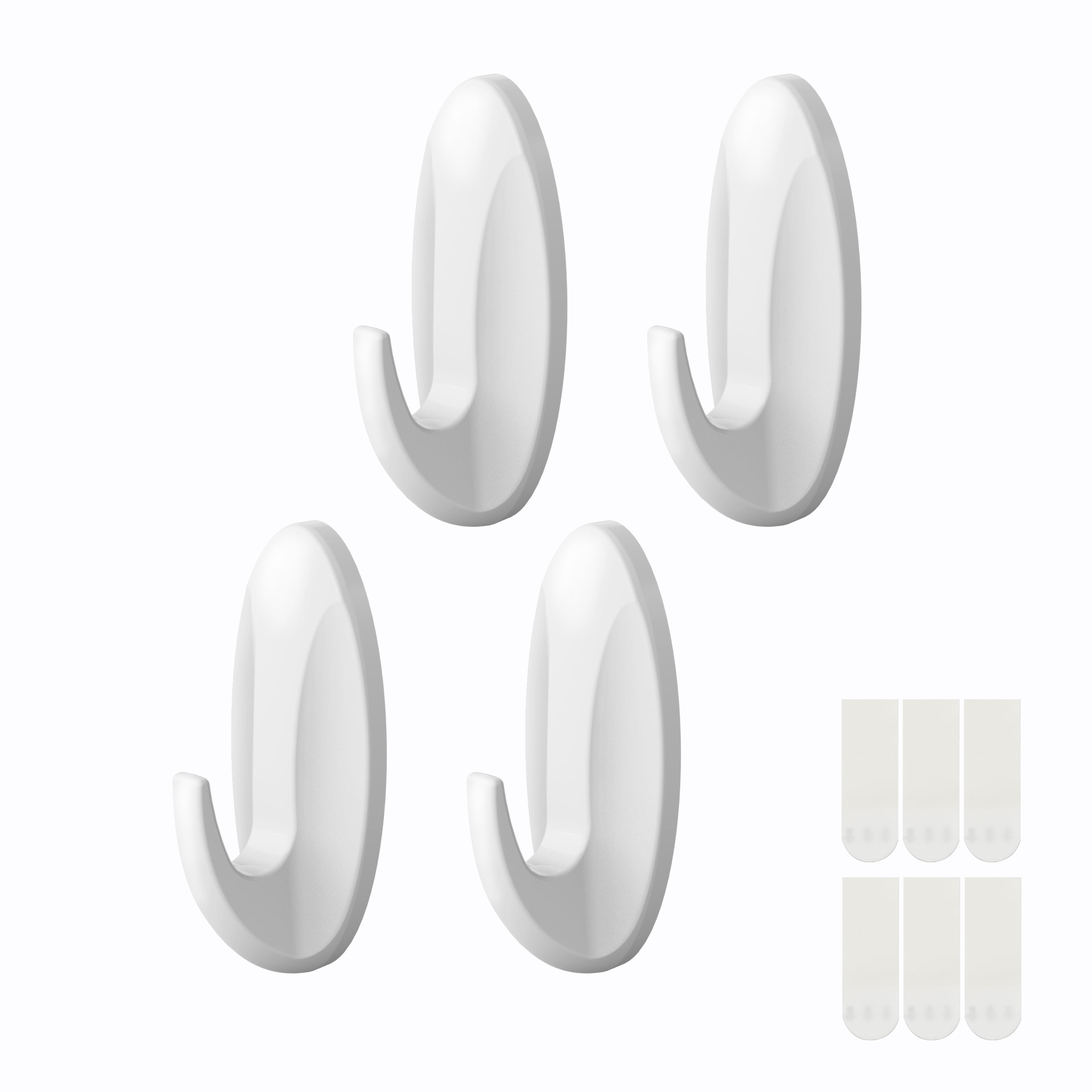(4 pack) Pen+Gear Plastic Adhesive Medium Wall Hooks, Damage Free, White, 4 Count