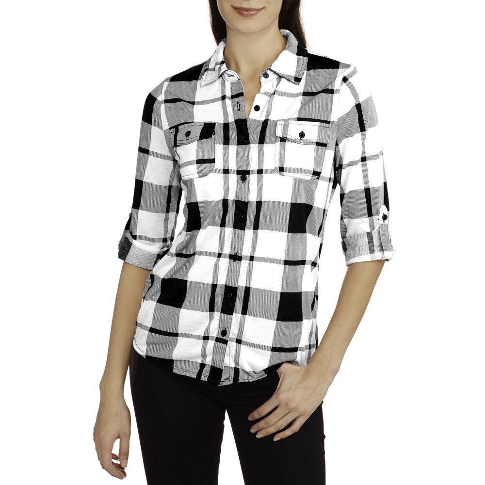 French Laundry Women's Super Soft Knit ButtonFront Plaid Shirt