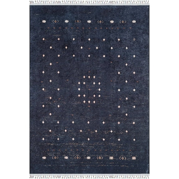 Trzciel Navy Modern Polyester Area Rugs for Living Room Washable Rugs Boho Moroccan Area Rug Soft Geometric Bohemian Carpet Distressed Indoor Rug for Bedroom Dining Room Office Nonslip Rug