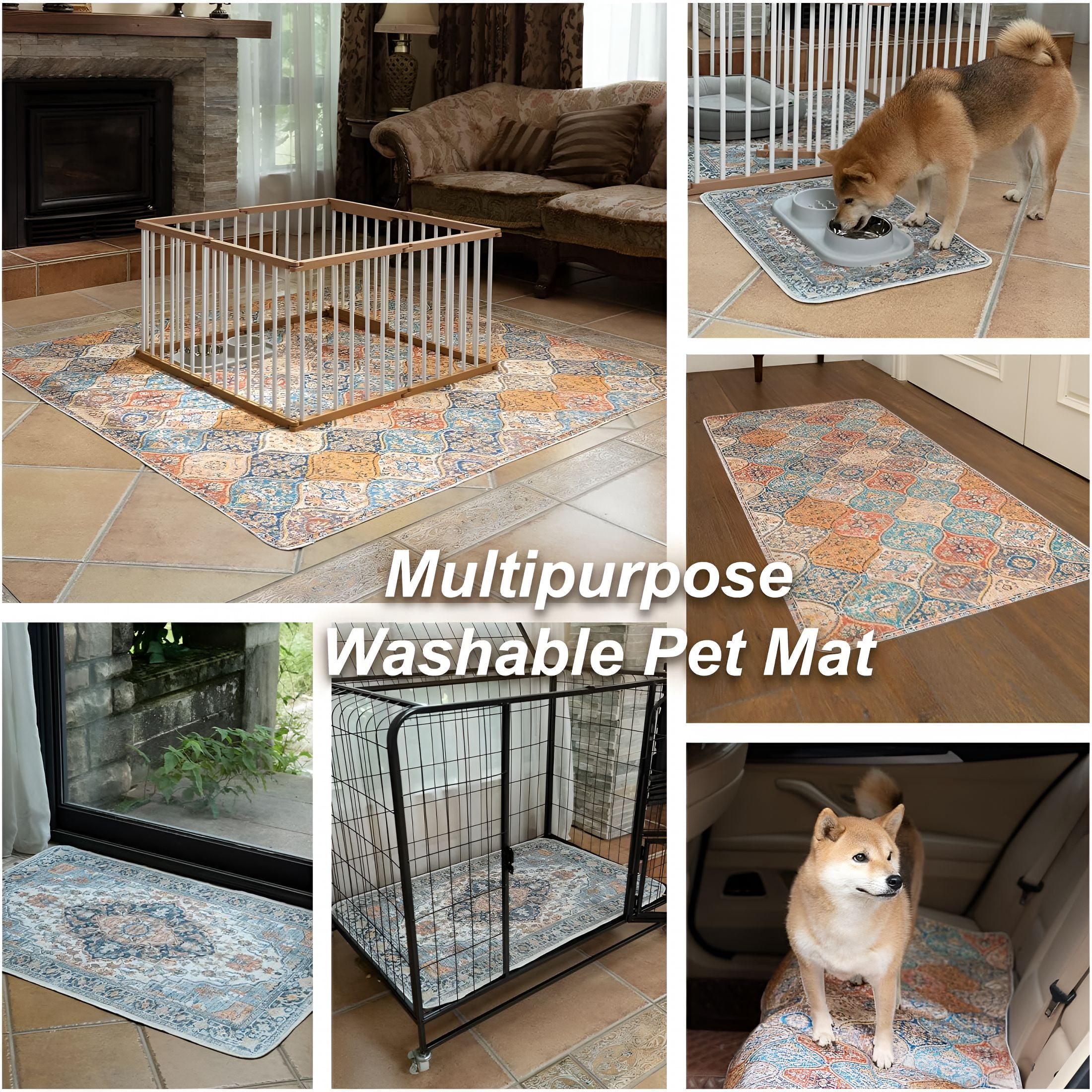 RLESO Washable Pee Pads for Dogs, Stylish, Non-Slip And Leak-Proof Pee Pads. Reusable Potty Pads for Dogs for Crates And Floors. (Beige/Multi, 24" X 36")