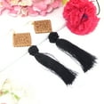 thumbnail image 2 of Oussum Geometric Tassel Wooden Straw Weave Rattan Earrings, 2 of 5