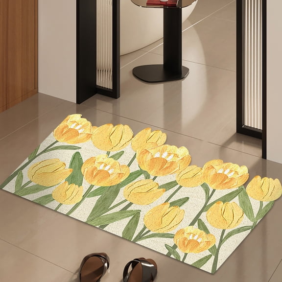 Specollect Clearance 2Pcs Floral Tulips Doormat Outdoor Outside Doormat Door Mat Low-Profile Non-Slip Backing Welcome Entrance Front Floor Seasonal Holiday Indoor Decoration Can Be Cut