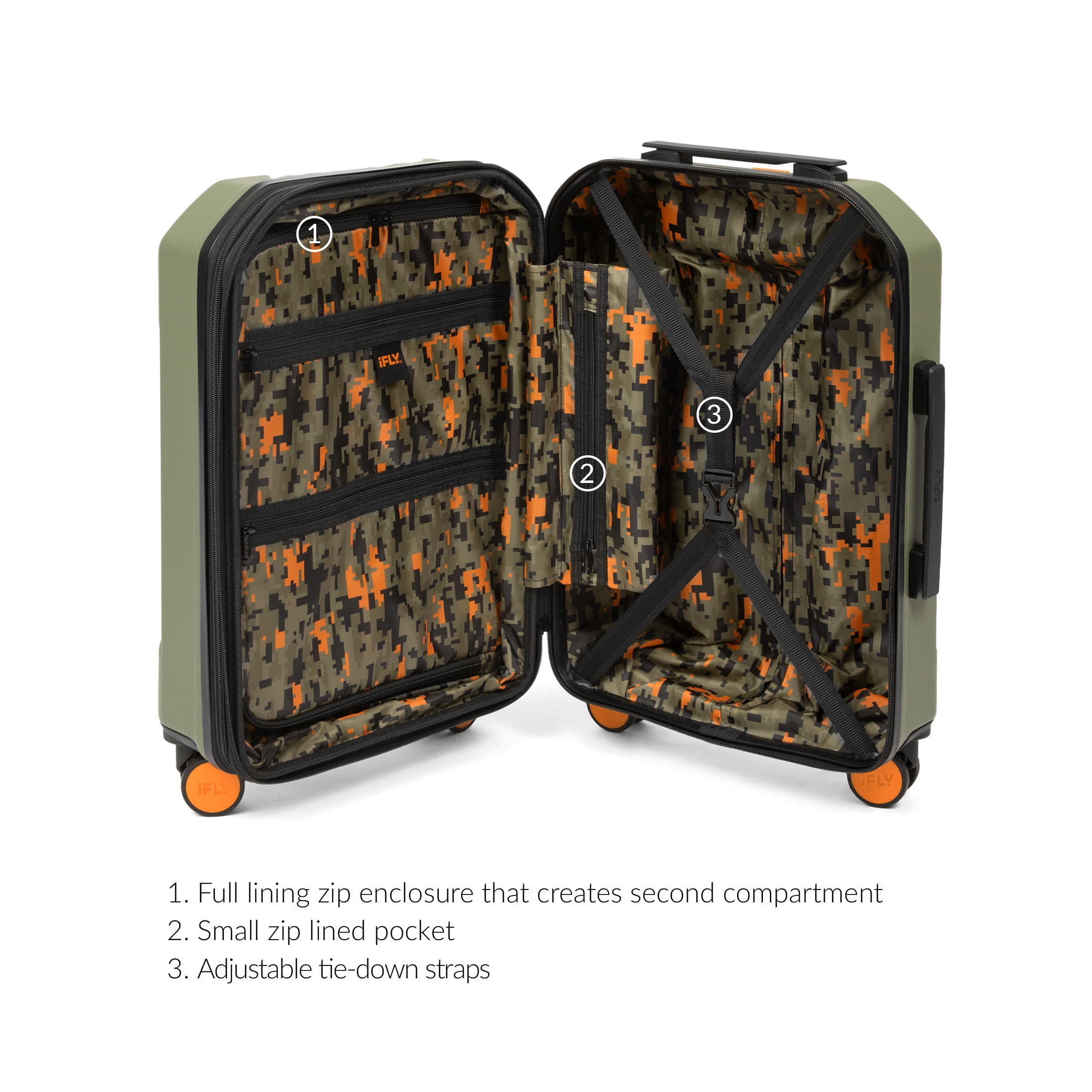 iFLY Venture 2-Piece Expandable Hardside Spinner Luggage Set , 20" Carry-on and 28" Checked Luggage, Olive