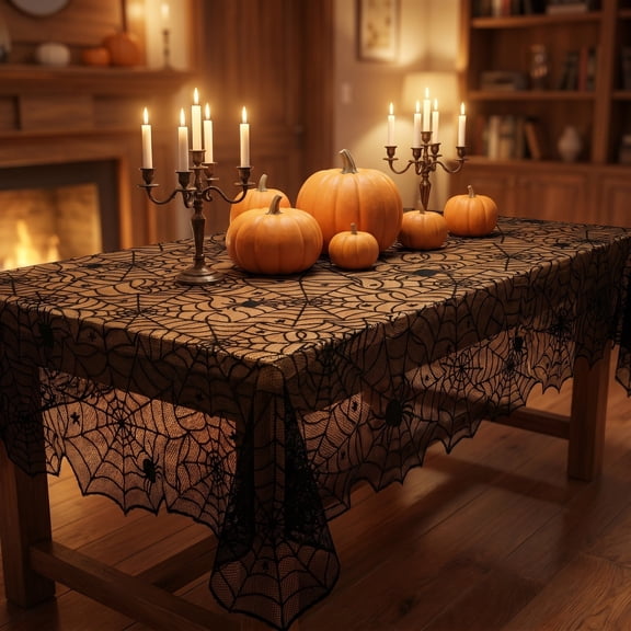 Diceymbol Halloween Spider Web Tablecloth 4x6 Ft Black Gothic Table Cover for Party Dining Decor