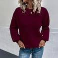 thumbnail image 4 of Hinvhai Plus Size Sweater Tops On Seasonal Clearance Women's Solid Color Long Sleeve Pullove Sweater Tops Wine 10(XL), 4 of 5