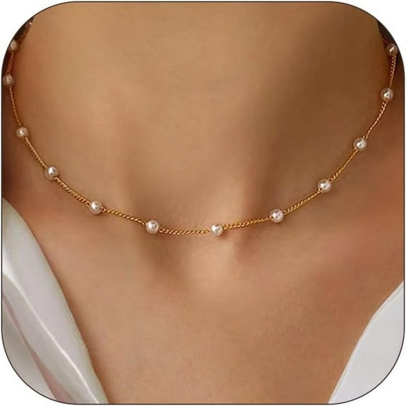 Pearl Necklace for Women Dainty Pearl Choker Chunky Pearl Station Necklaces Toggle Turquoise Prom Jewelry for Bridal Trendy Jewelry Gift Layered Pearl Pendant Necklace