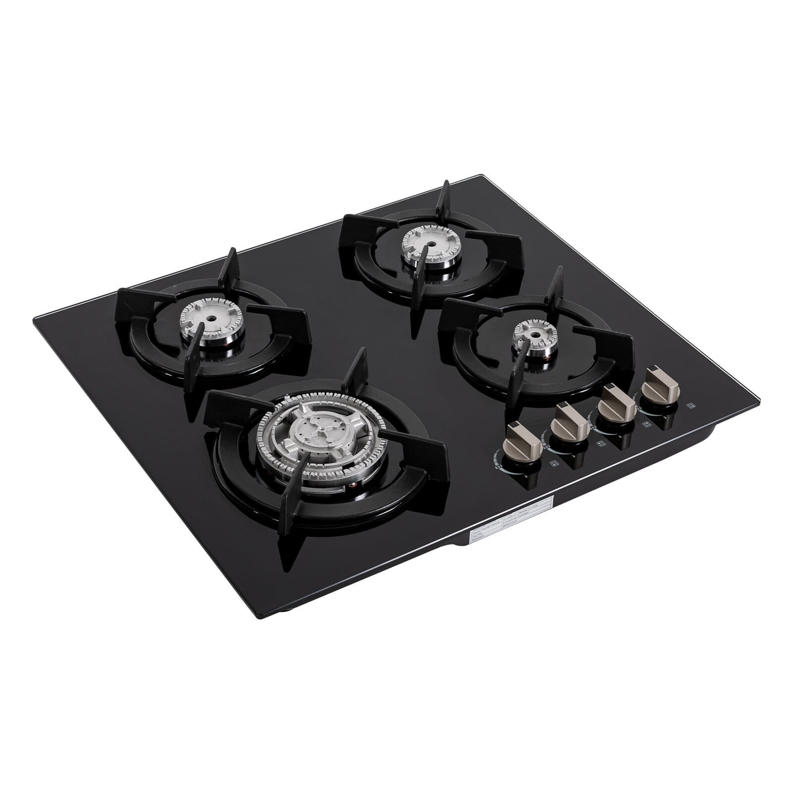 23Inch 4 Burner Built-In Lpg Gas Stovetop,Drop-In Gas Hob with Independent Control Knobs&Backfire Protection,Black Tempered GlassGas Cooktop
