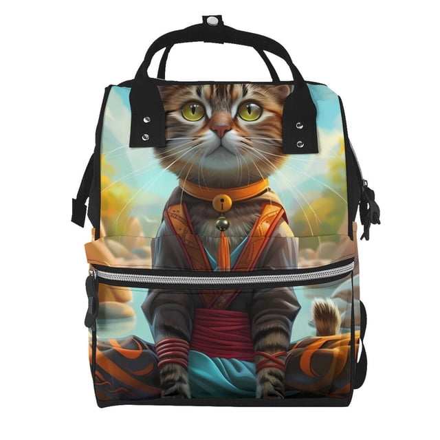 Fotbe Riverside Meditating Cat Mochila Maternidad - Lona de Sarga Impermeable, Mochila de Pañales de Gran Capacidad con Múltiples Bolsillos y Correas Ajustables