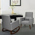 thumbnail image 3 of Patiojoy Set of 2 Dual-use Upholstered Rocking Chair with Wood Leg & Pillow Relax Sofa Chair DarkGray, 3 of 10