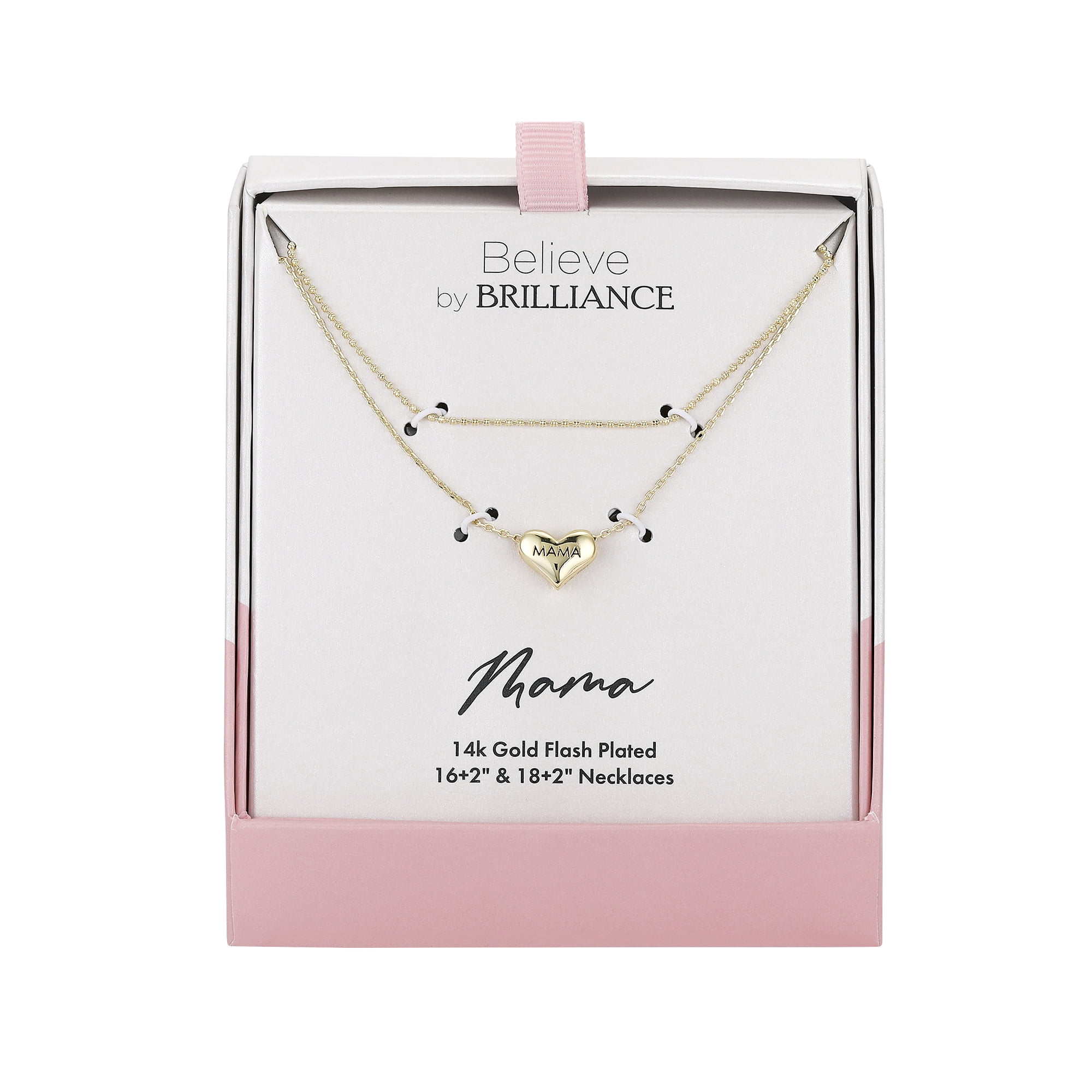 Believe by Brilliance 'Mama' Heart Slider Layered Necklace, 16+2"/18+2"