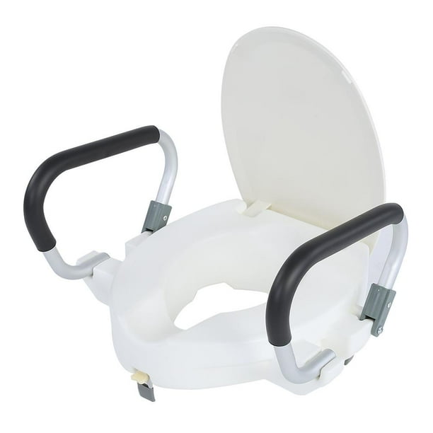 Tebru Disability Aid Toilet Seat, 10cm Elevated Raised Toilet Seat With Lid Removable Padded