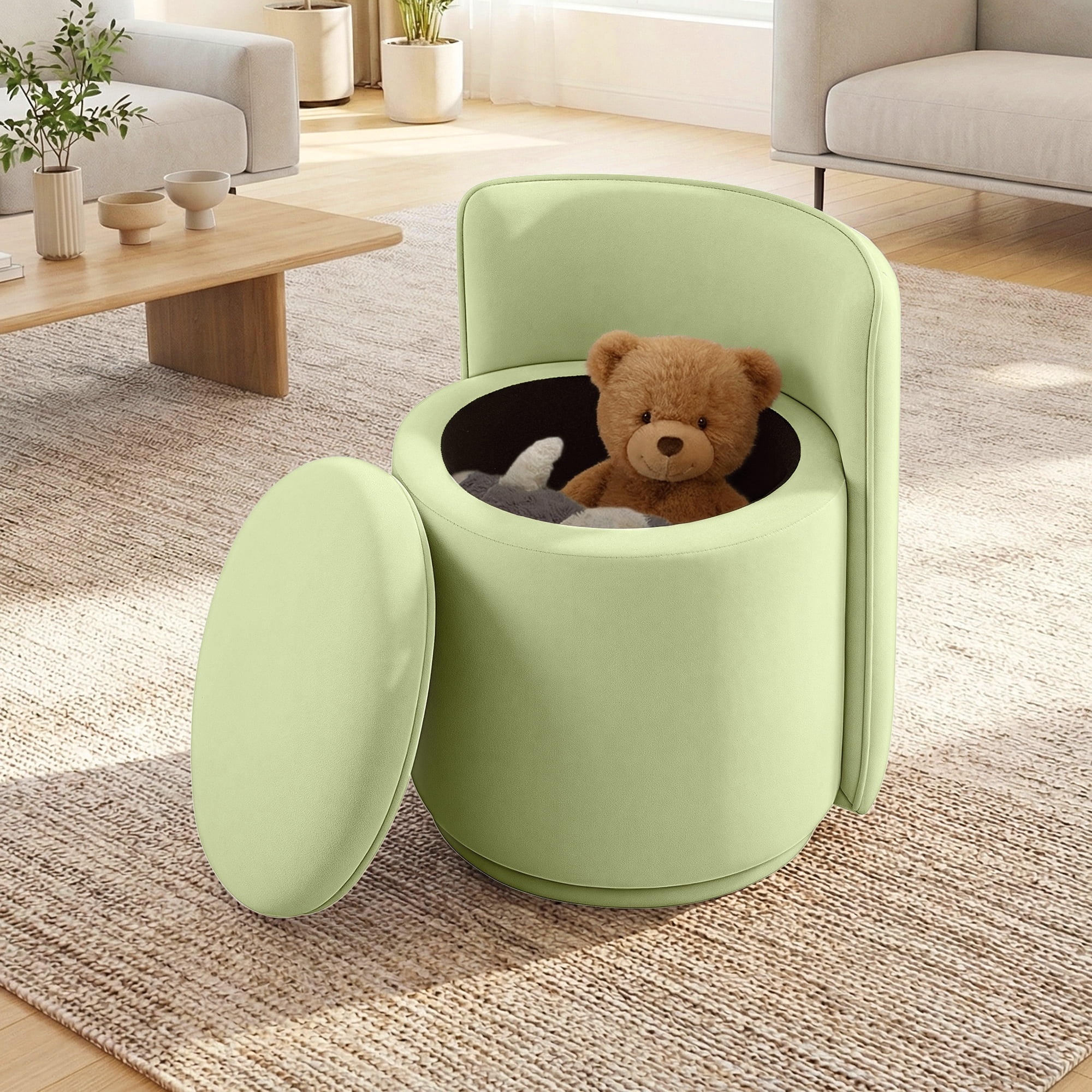 COOLHUT Vanity Chair, Upholstered Vanity Stool with Storage, Velvet Swivel Accent Chair, No Assembly Small Accent Stool, Makeup Chair for Bedroom, Living Room and Dressing Area, Green