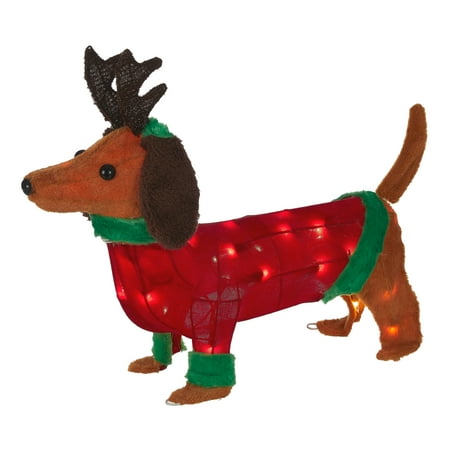 Holiday Time Light Up Outdoor Plush Dachshund Dog Decoration 22