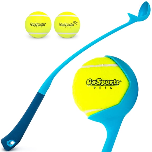 GoSports Pets Dog Ball Launcher - Ergonomic Tennis Ball Thrower for Dogs 20 lbs - Includes Tosser and (2) 2.5 Inch Balls for Fetch