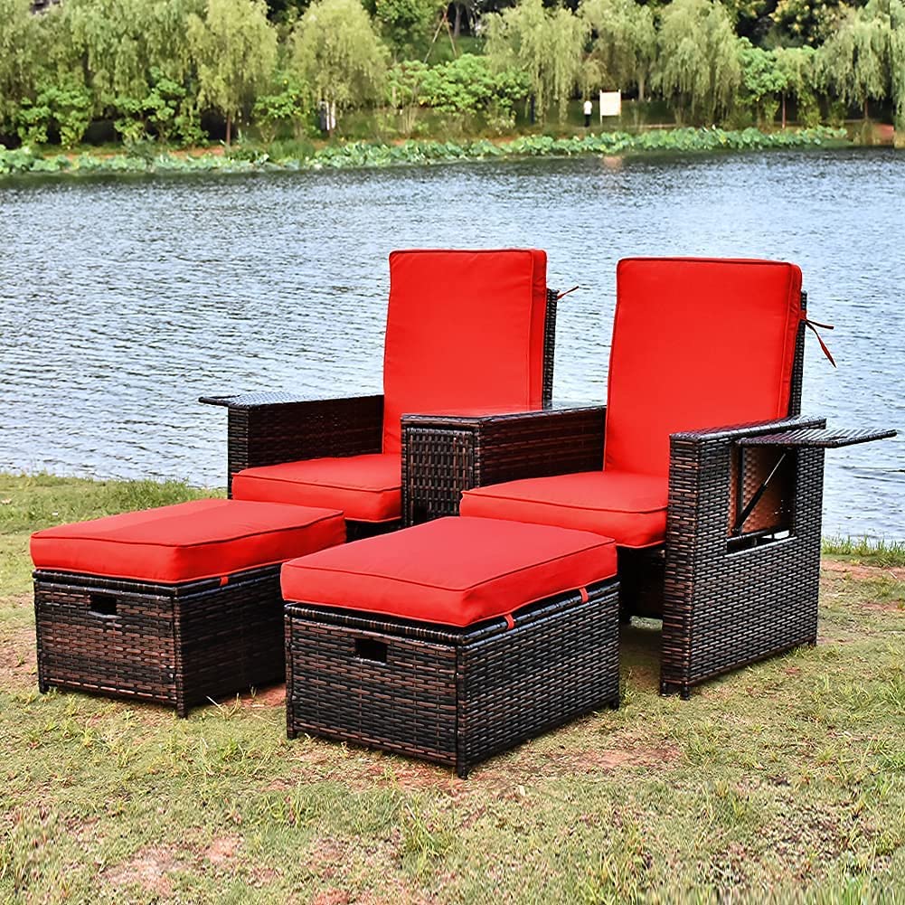 LVUYOYO 5pcs Patio Wicker Loveseat - Outdoor Rattan Sofa Set with Cushion - Adjustable Lounge Chair with Ottoman Footrest, Wicker Furniture for Garden, Patio, Balcony, Beach, Coffee Bar, Deck - image 2 of 7
