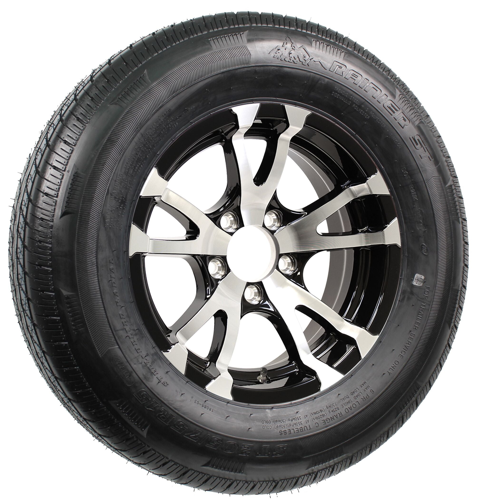 Best Price Radial Trailer Tire On Rim ST205 75R15 Load C 5 Lug Aluminum 